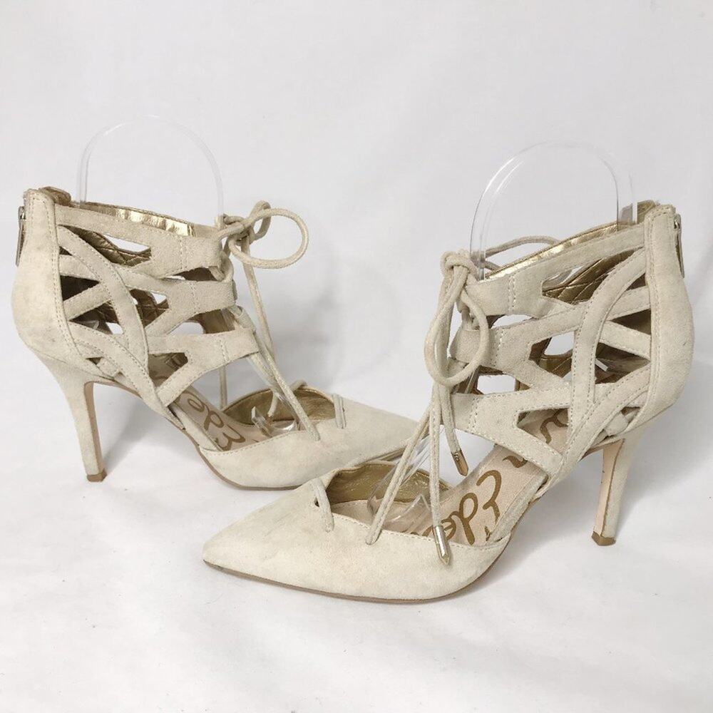 Sam Edelman Zavier Suede Lace-up Pumps Heels Shoes Bone Cream Women 6